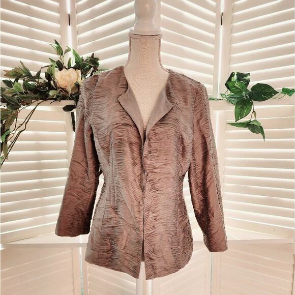 EILEEN FISHER SILK RAW EDGE LAYERD SILVER/GRAY JACKET SIZE SMALL - Picture 1 of 7